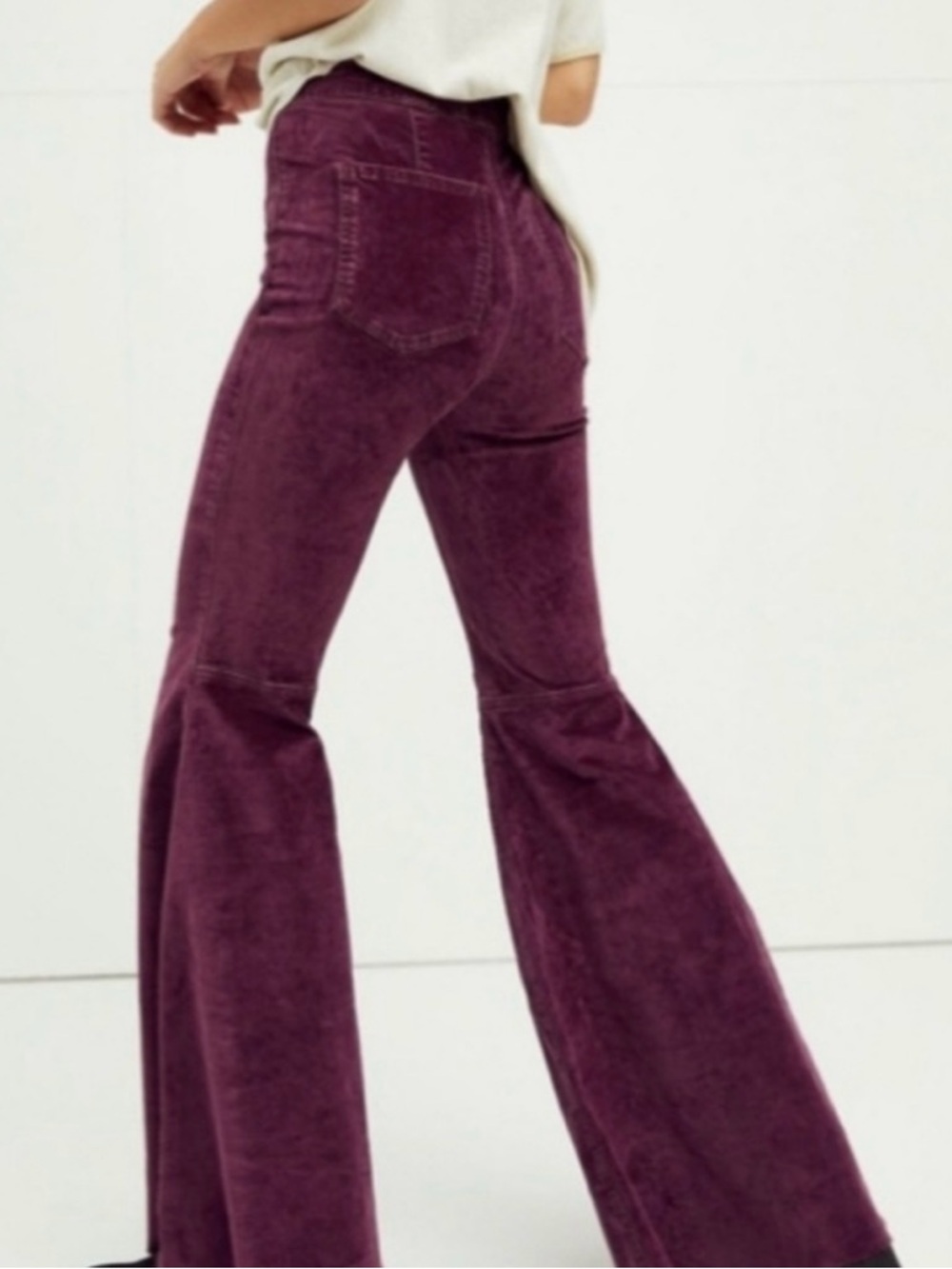 NWT Free People Just Float On Boho Wide Flare Leg Purple Velvet Pants - Picture 3 of 16